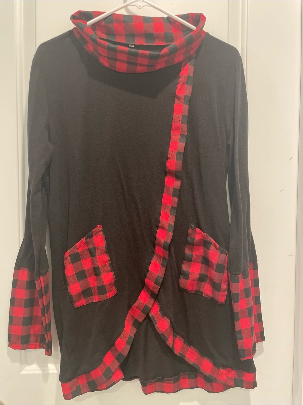 Kids Black Tee with Red Plaid Trim - Brand
